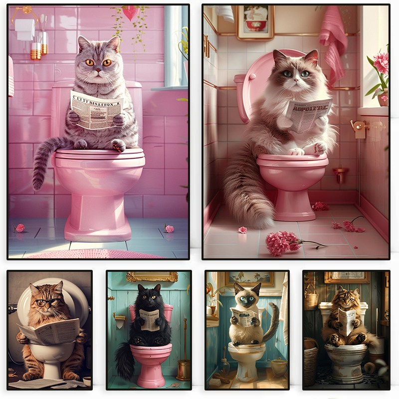 Resin Art On Wall - Animal on The Toilet and Reading