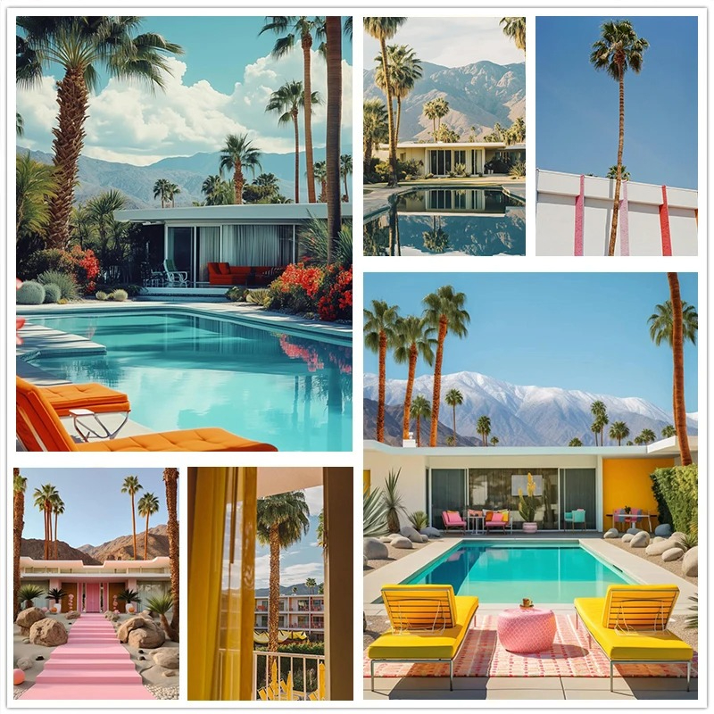 Resin Art On Wall - Summer Retro Fresh Palm Pool Resort