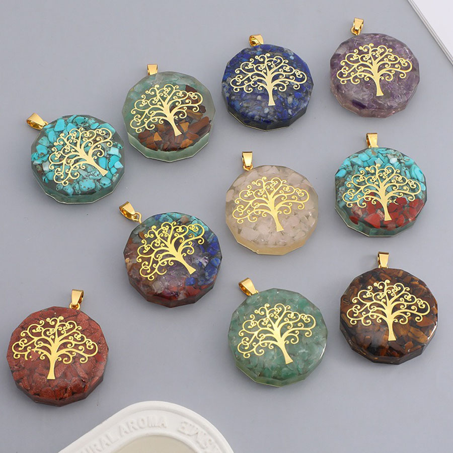 Resin Art Tree - Natural Crushed Stone Pendants Circular Tree