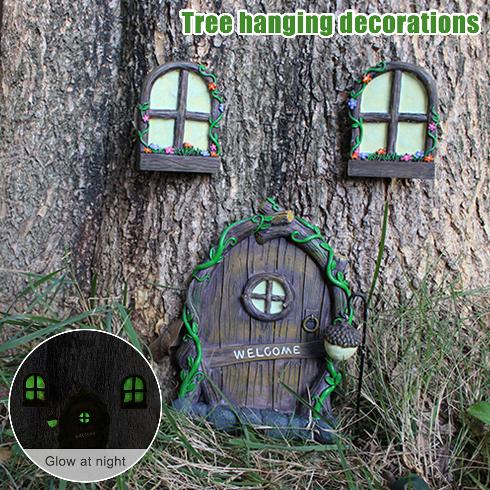 Resin Art Tree - 3pcs Tree Sculpture Garden Gnome Window