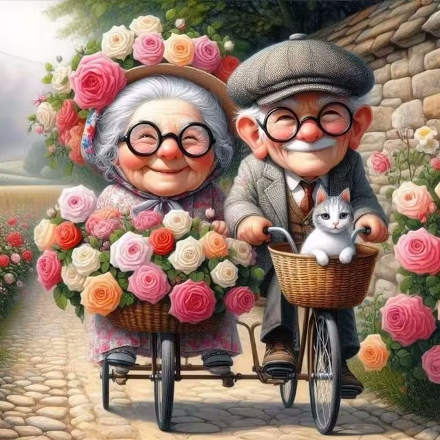 Cartoon Happy Old Couple 5D Fu - Resin Art Painting recension och pris