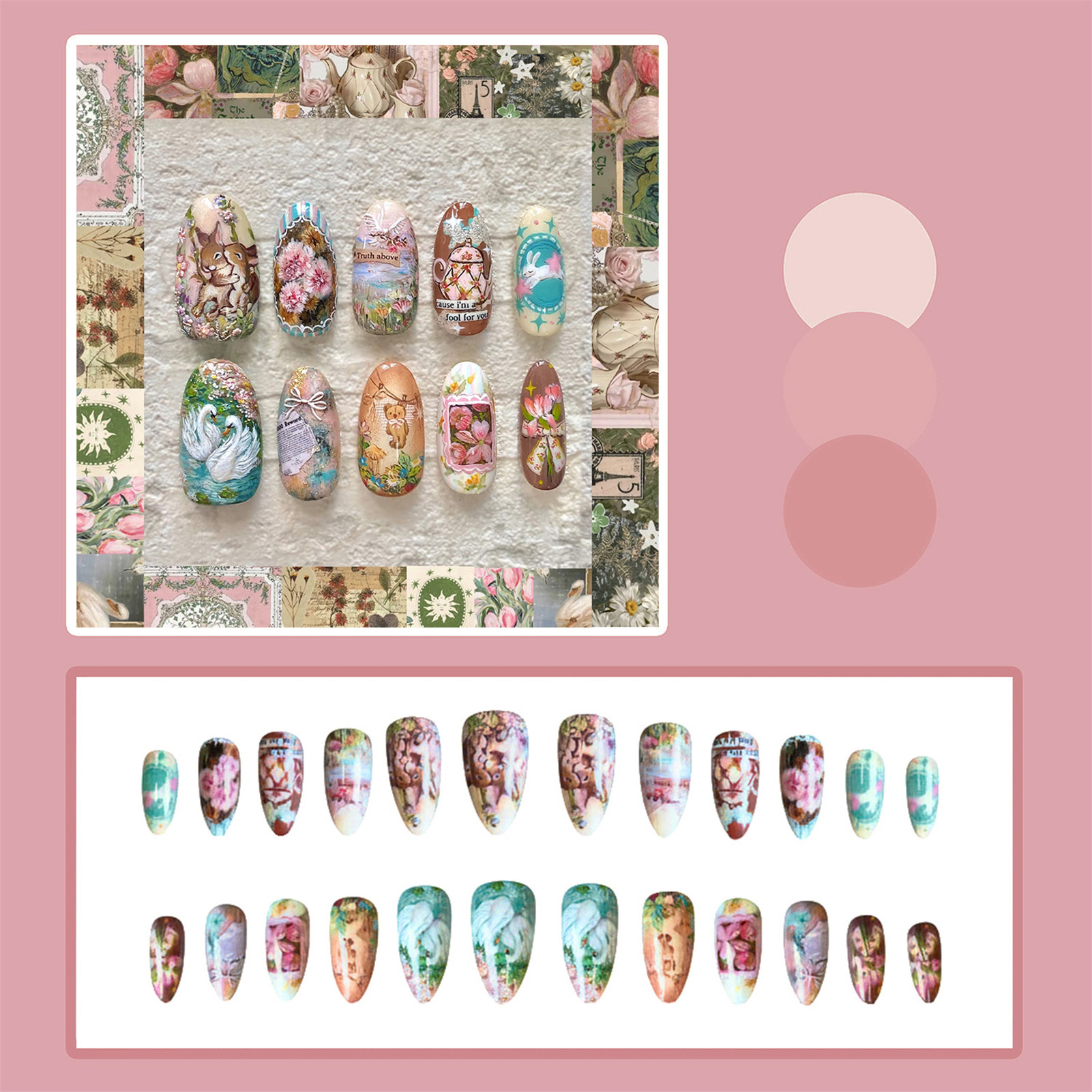 24pcs Vintage Garden Fake Nail - Resin Art Flowers recension och pris