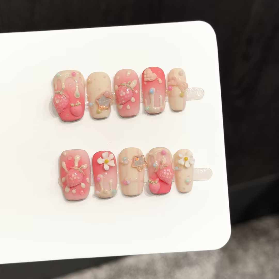 10PCS Square Handmade Press On - Resin Art Flowers recension och pris