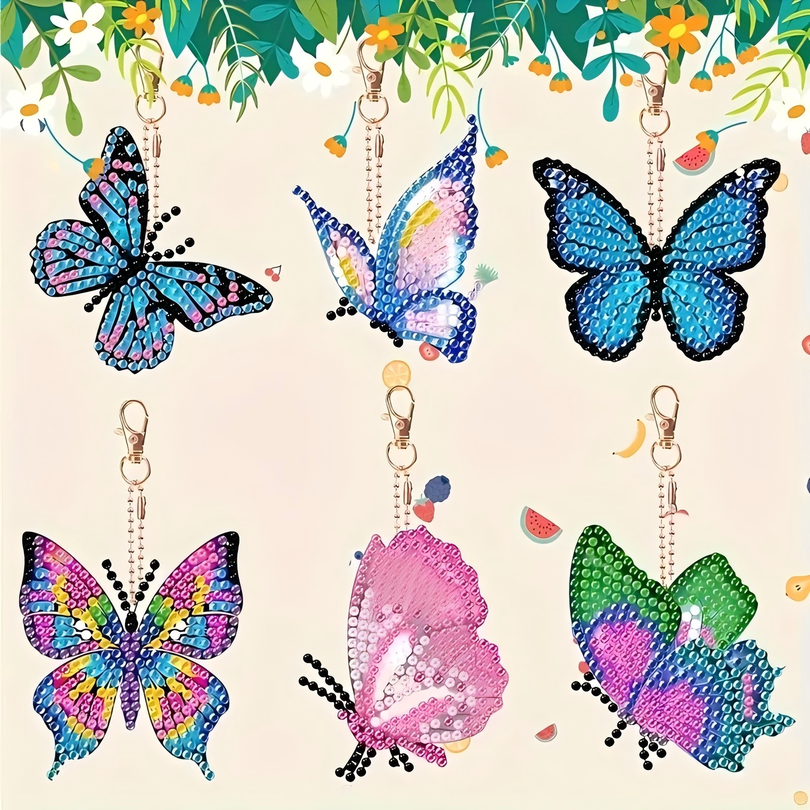 6 Butterfly Diamond Drawing Ke - Resin Art A Keychain recension och pris