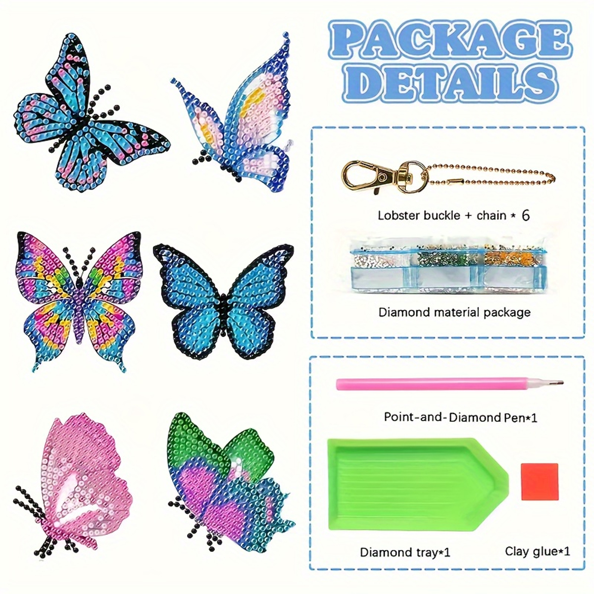 6 Butterfly Diamond Drawing Ke - Resin Art A Keychain recension och pris