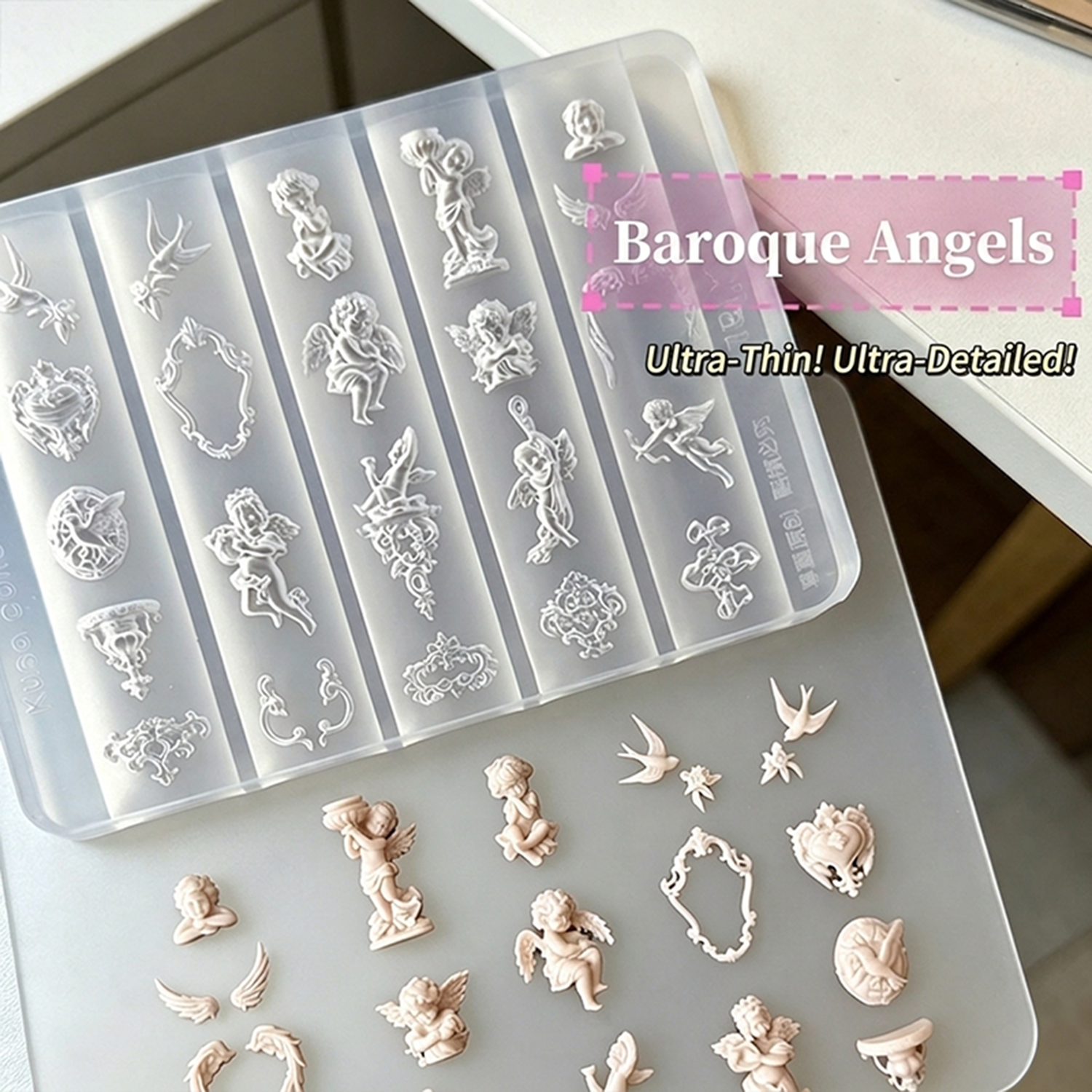 1pcs 3D Vintage Cupid & Floral - Resin Art Template recension och pris