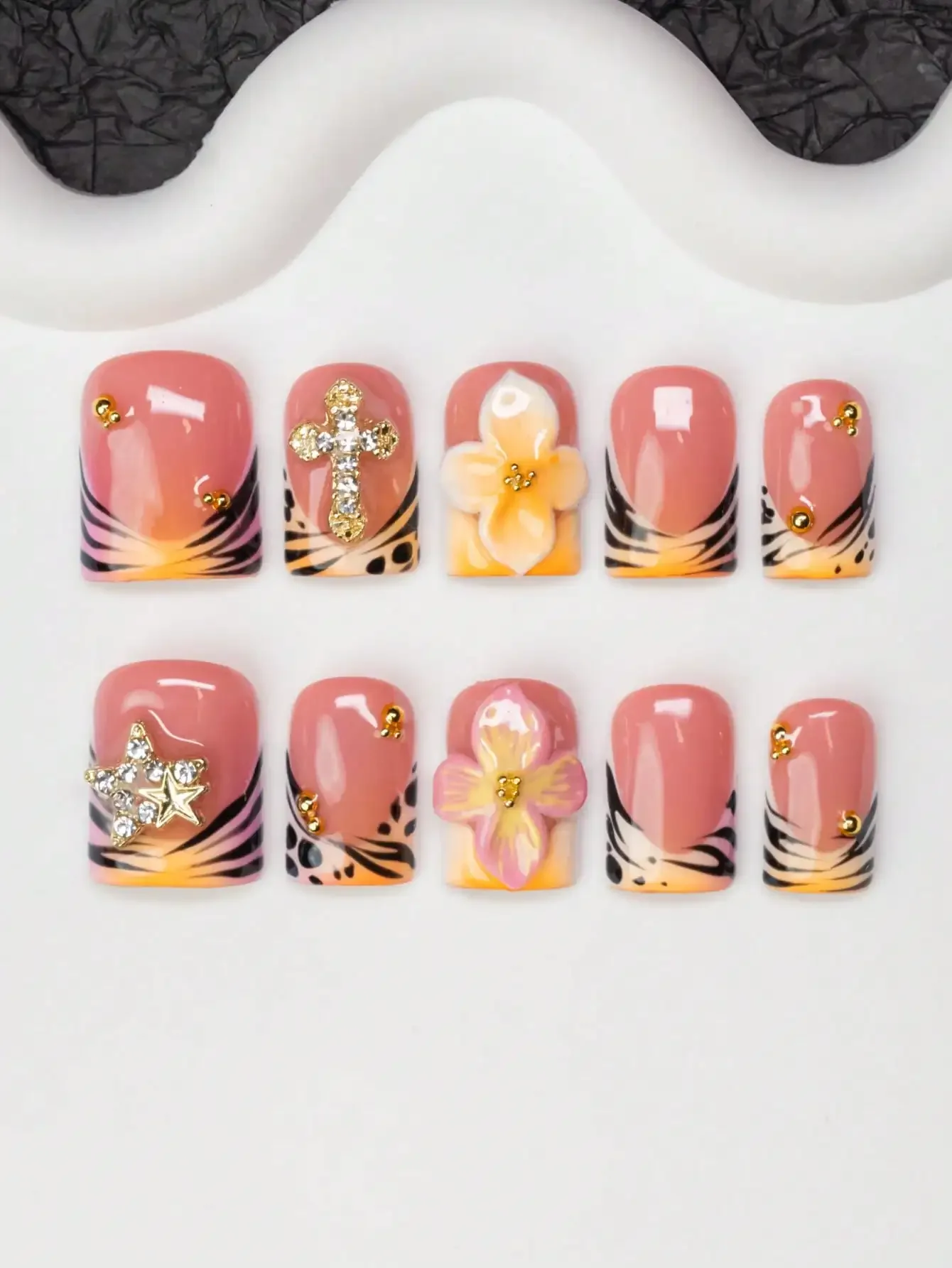 10pcs/Set Handmade Square Nail - Resin Art Flowers recension och pris